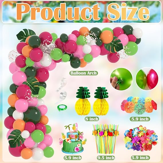 Hawaiian Luau Party Decorations – 161 Pcs Tropical Beach & Pool Party Supplies Set