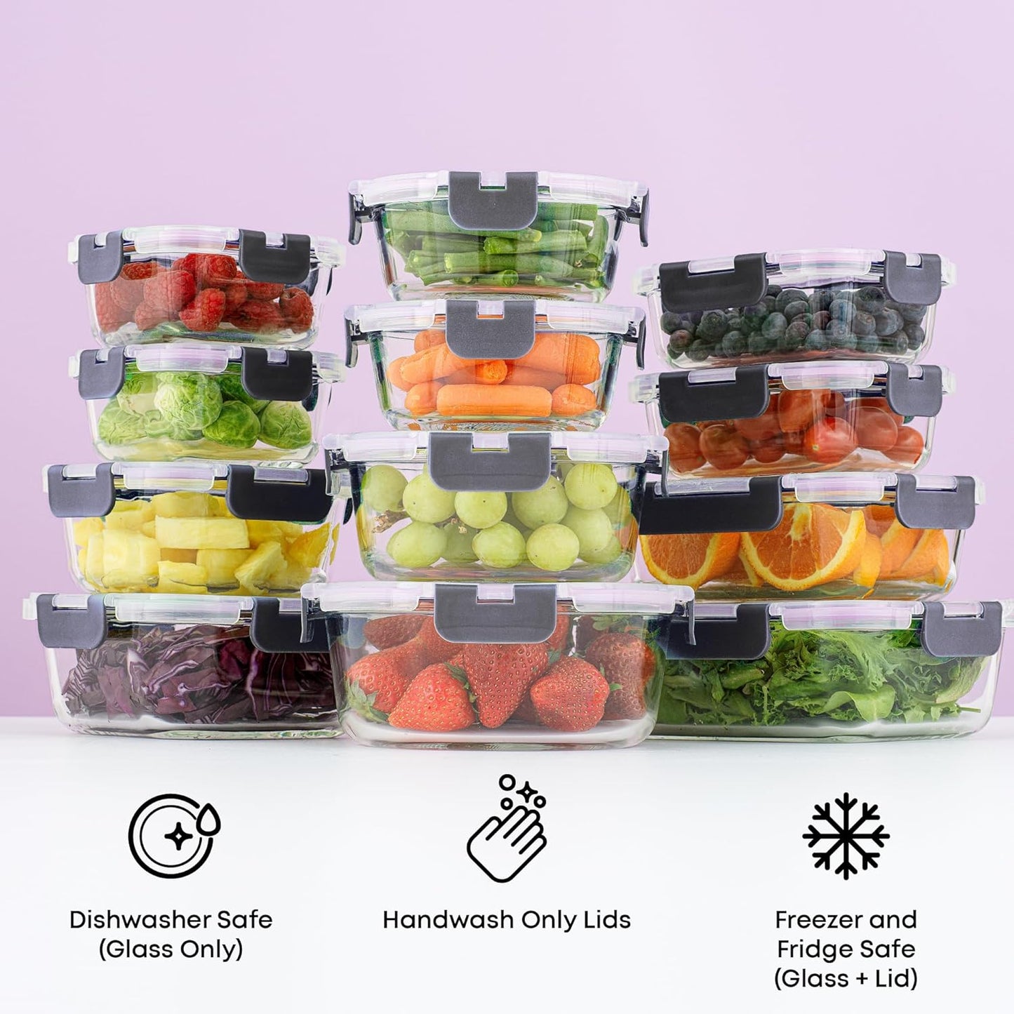 24pc Borosilicate Glass Storage Containers with Lids. 12 Airtight, Freezer Safe Food Storage Containers