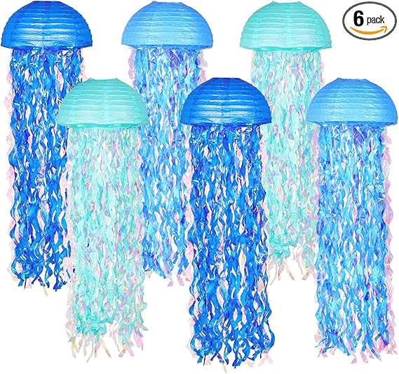 Blue Jellyfish Paper Lanterns – Under the Sea & Mermaid Party (Set of 6)