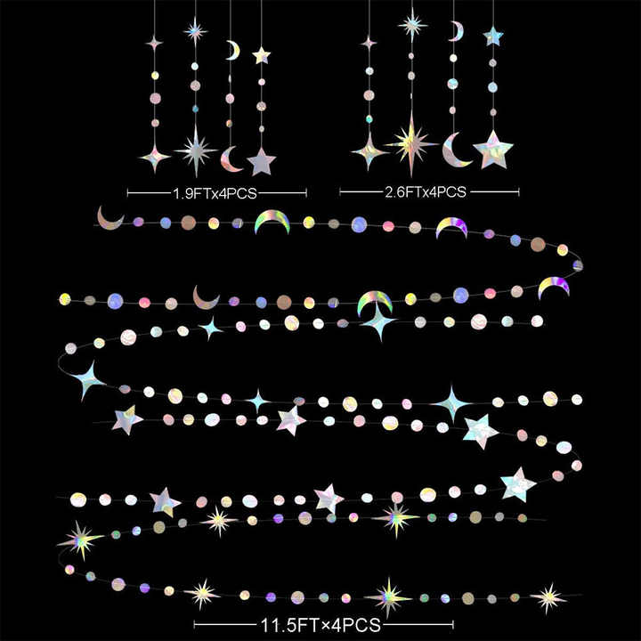 Iridescent Moon & Star Bunting – Hanging Garland for Ramadan, Eid and decoration events.