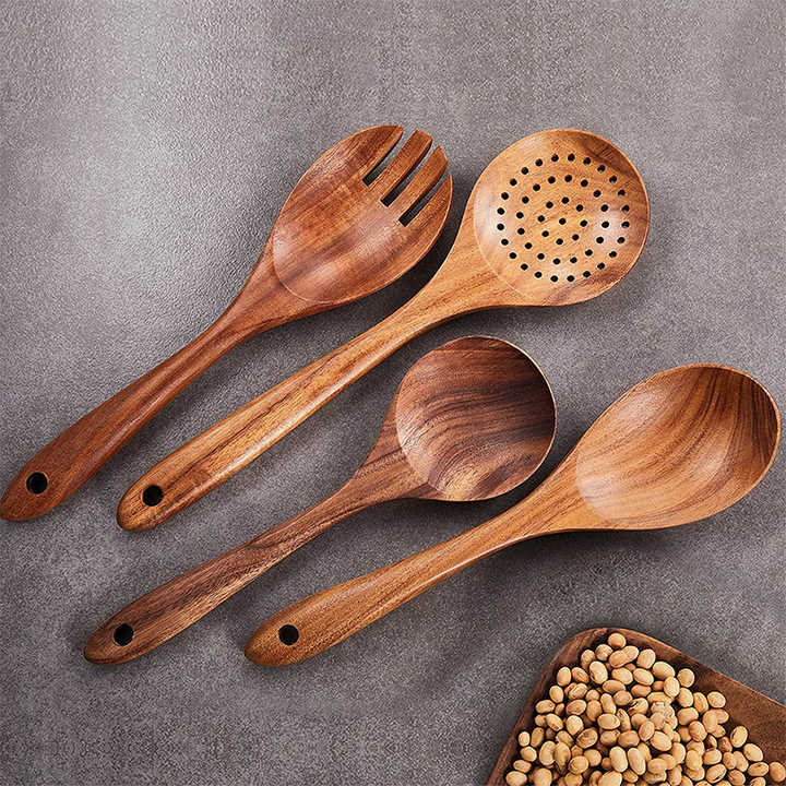 Hot Sale 9 Pcs Non Stick Kitchen Teak Wood Cook Tools Set Spoon Spatula Kitchen