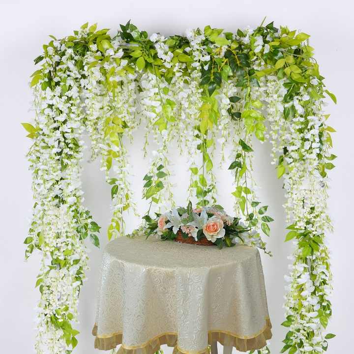 White Wisteria Artificial Flowers – 4Pcs 28.8FT Silk Vines for Wedding Arch, Outdoor, Home & Party Decorations.
