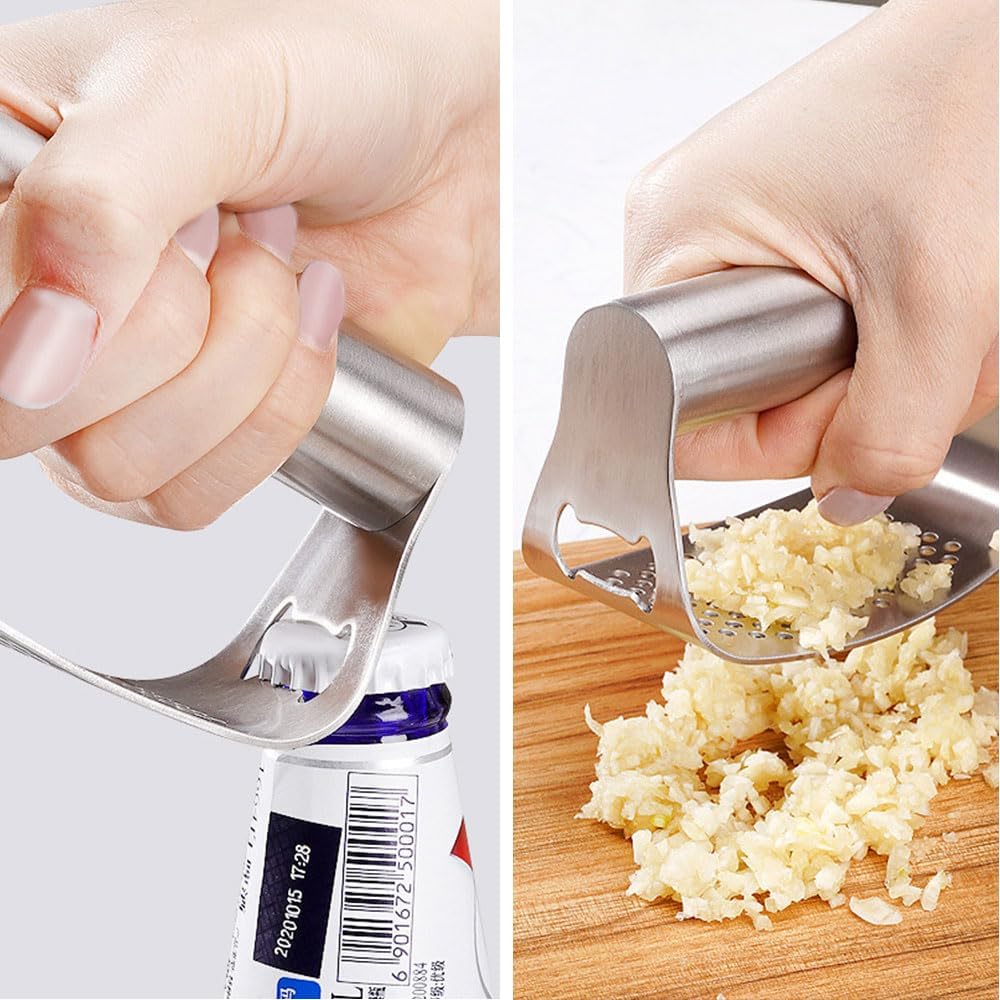 Stainless Steel Garlic Press with Peeler & Brush