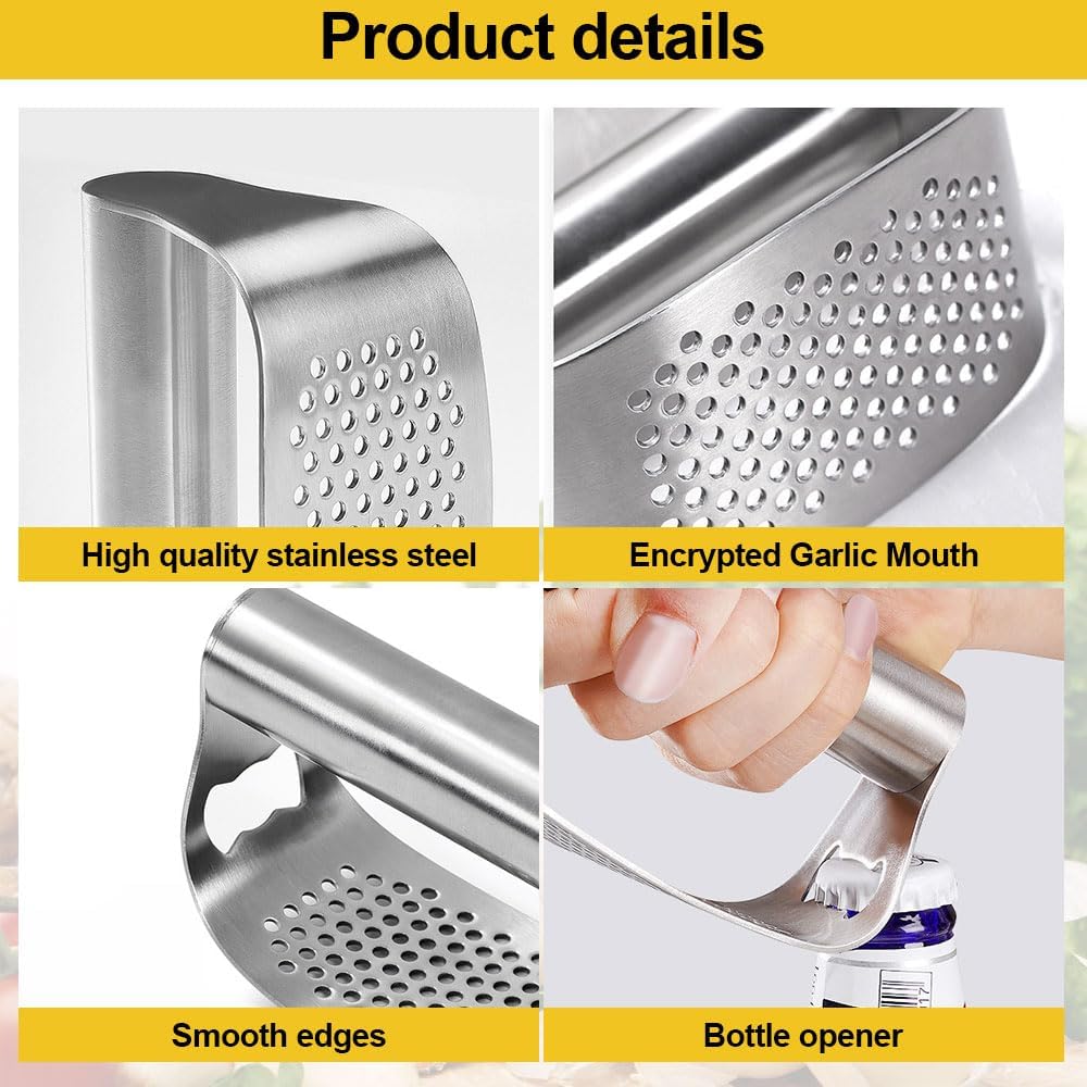 Stainless Steel Garlic Press with Peeler & Brush