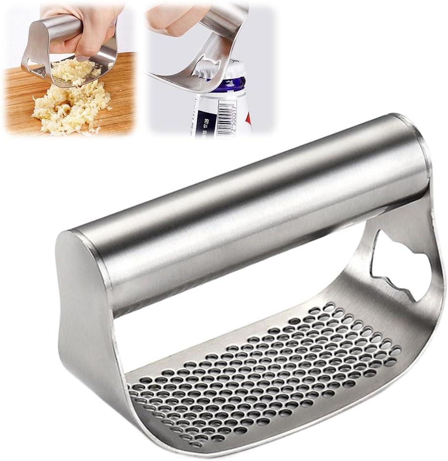 Stainless Steel Garlic Press with Peeler & Brush