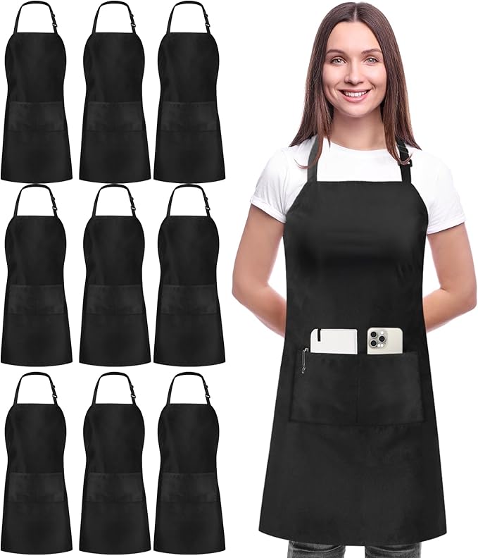 10-Pack Adjustable Chef Aprons – Waterproof with 2 Pockets