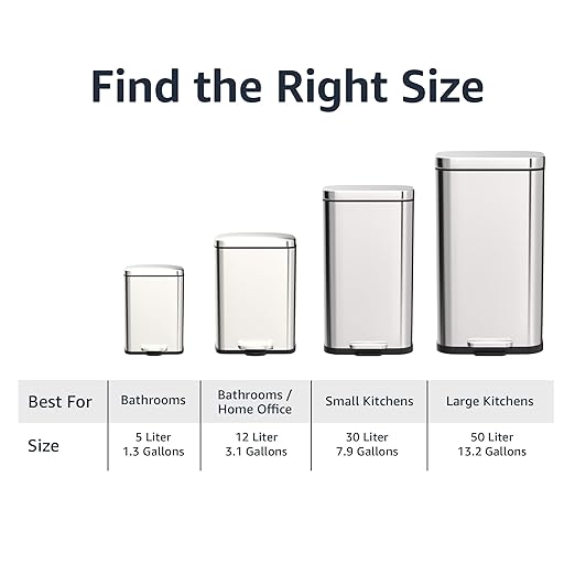 Smudge Resistant Rectangular Trash Can With Soft-Close Foot Pedal