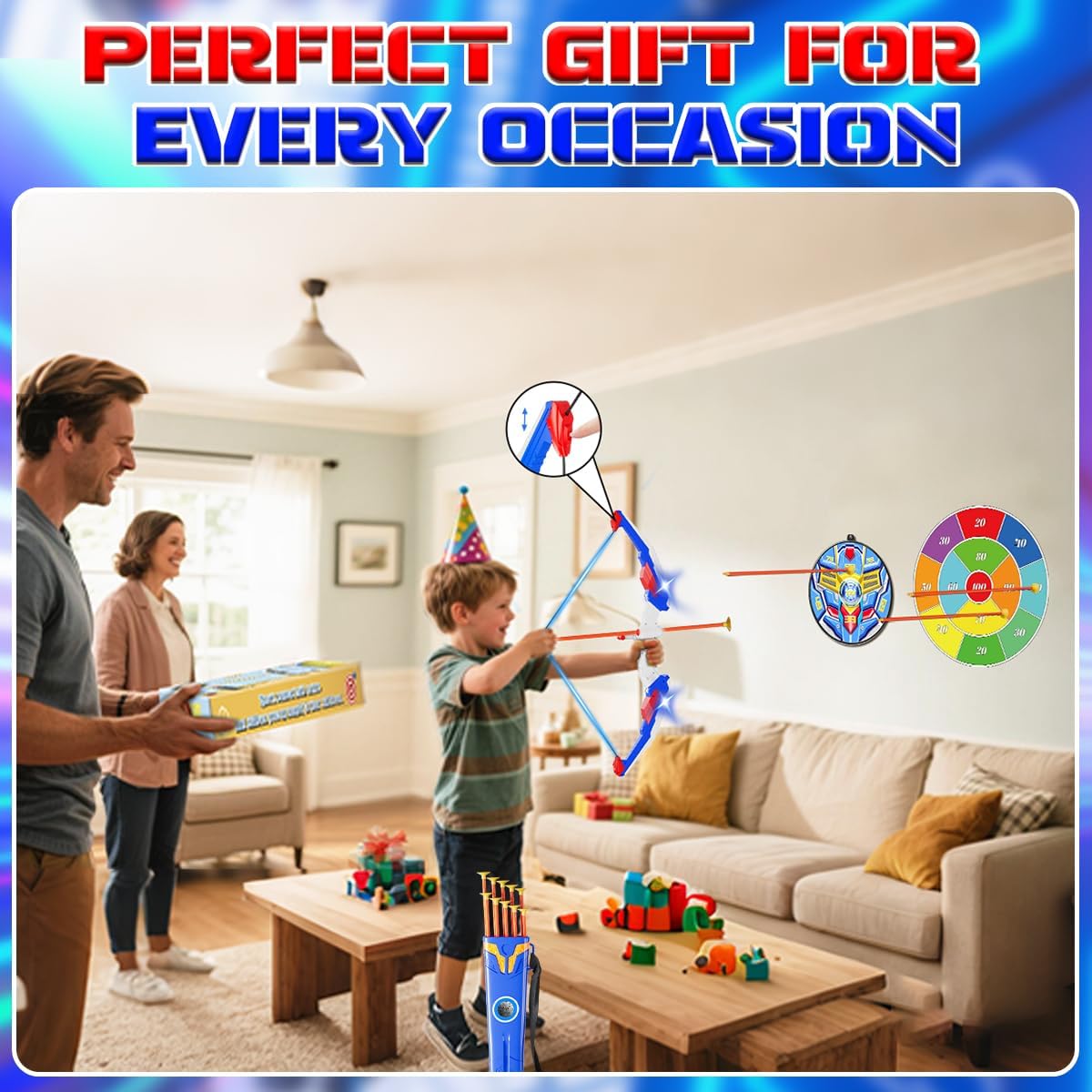 Kids Bow and Arrow Set – LED Light-Up Archery Toy with Suction Cup Arrows