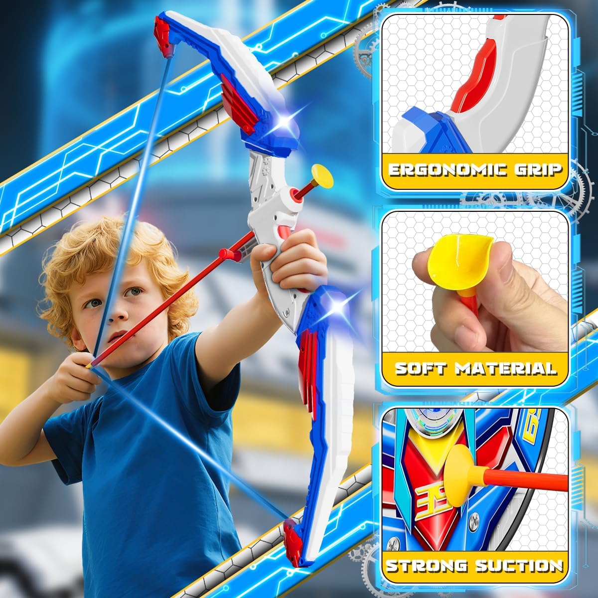 Kids Bow and Arrow Set – LED Light-Up Archery Toy with Suction Cup Arrows