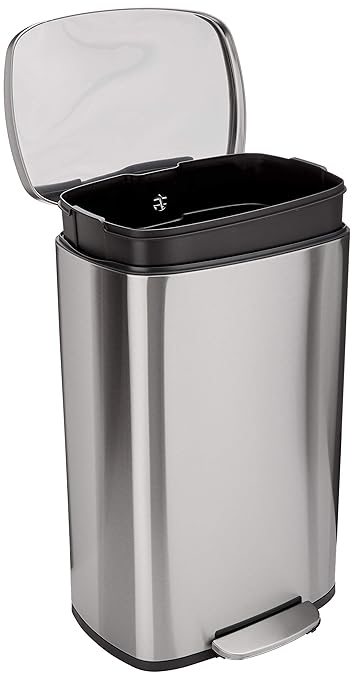 Smudge Resistant Rectangular Trash Can With Soft-Close Foot Pedal