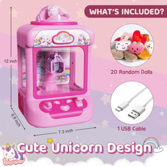 Mini Claw Machine – Kids Unicorn Candy Grabber with 20 Plush Toys