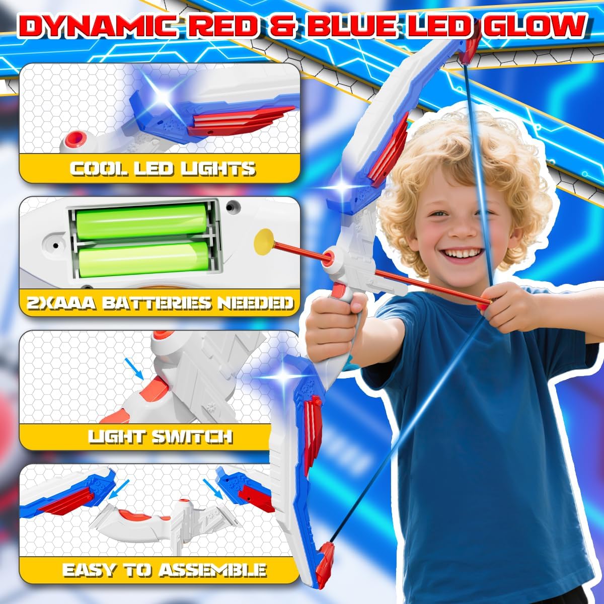 Kids Bow and Arrow Set – LED Light-Up Archery Toy with Suction Cup Arrows