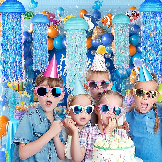 Blue Jellyfish Paper Lanterns – Under the Sea & Mermaid Party (Set of 6)