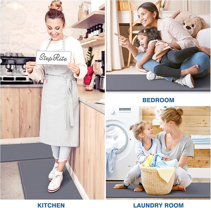 StepRite Kitchen Mats, 2PCS Kitchen Rugs, Cushioned Anti Fatigue Kitchen Mats for Floor, Non-Slip Standing Desk Mat