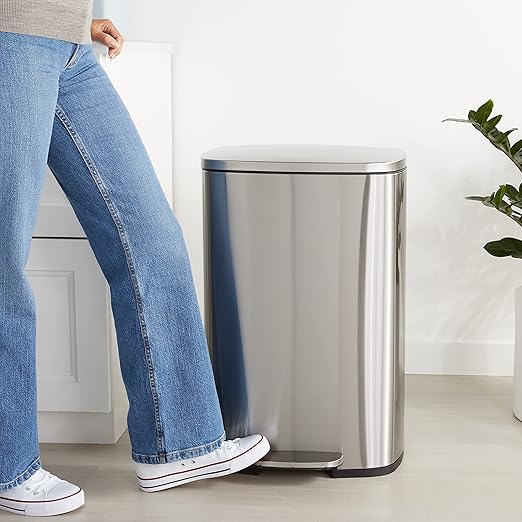Smudge Resistant Rectangular Trash Can With Soft-Close Foot Pedal