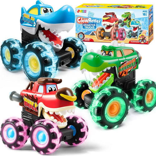 3-Pack Monster Truck Toys – Motion-Activated LED Cars for Toddlers & Kids