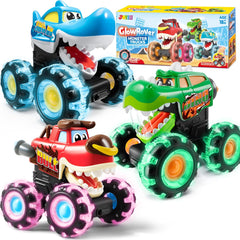 3-Pack Monster Truck Toys – Motion-Activated LED Cars for Toddlers & Kids