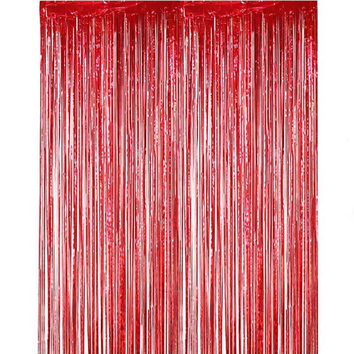 2 Pack Metallic Silver Foil Fringe Curtains