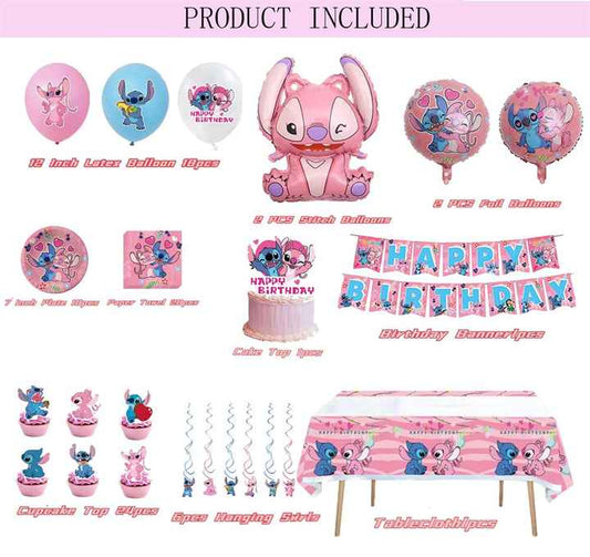 Pink Stitch Party Decorations – 101PCS Set