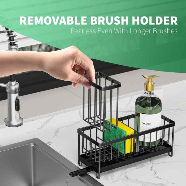 Maifan Sink Caddy Sponge Holder for Kitchen with Brush Holder and Stainless Steel Self Drain Tray, Rustproof Kitchen