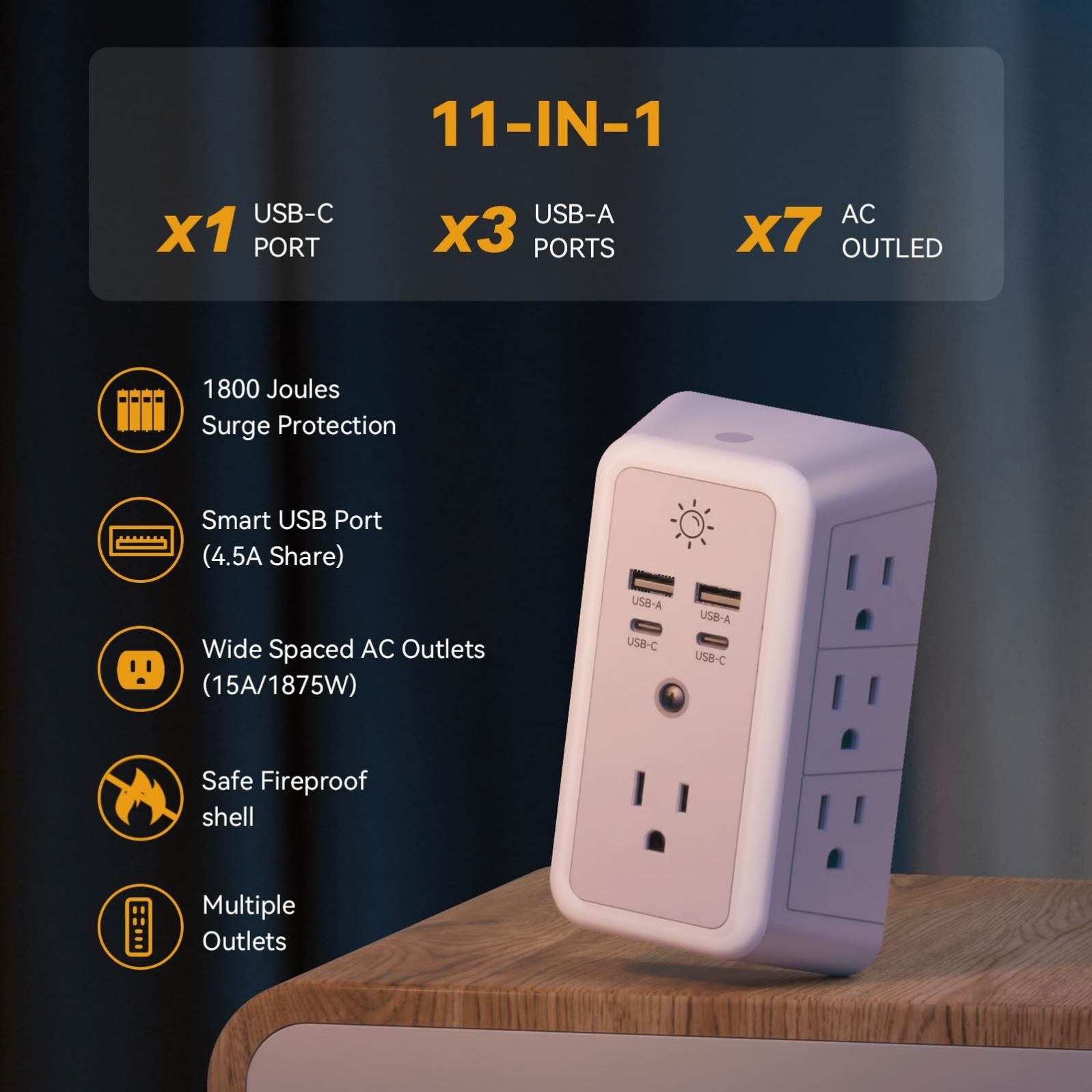 Wall Charger, Surge Protector | Outlet Extender with 4 USB Charging Ports