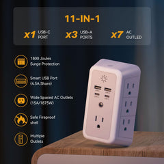 Wall Charger, Surge Protector | Outlet Extender with 4 USB Charging Ports