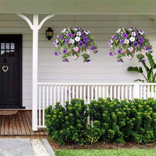 Artificial Petunias for Outdoor Use – 2PCS Realistic UV-Resistant Silk Flowers for Spring & Summer Garden Decor.