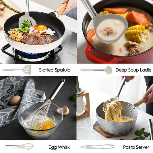 Premium Silicone Kitchen Utensils Set – Spoon, Spatula & Stainless Steel Tools