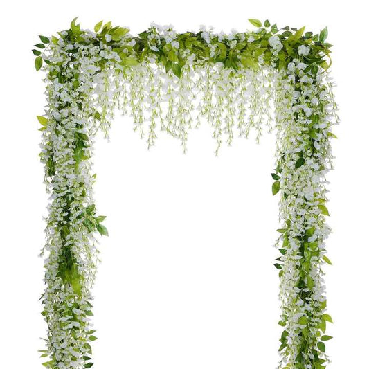 White Wisteria Artificial Flowers – 4Pcs 28.8FT Silk Vines for Wedding Arch, Outdoor, Home & Party Decorations.
