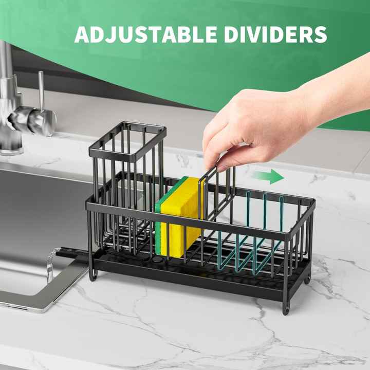 Maifan Sink Caddy Sponge Holder for Kitchen with Brush Holder and Stainless Steel Self Drain Tray, Rustproof Kitchen