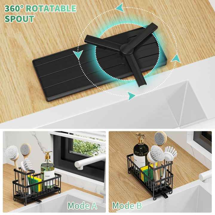 Maifan Sink Caddy Sponge Holder for Kitchen with Brush Holder and Stainless Steel Self Drain Tray, Rustproof Kitchen