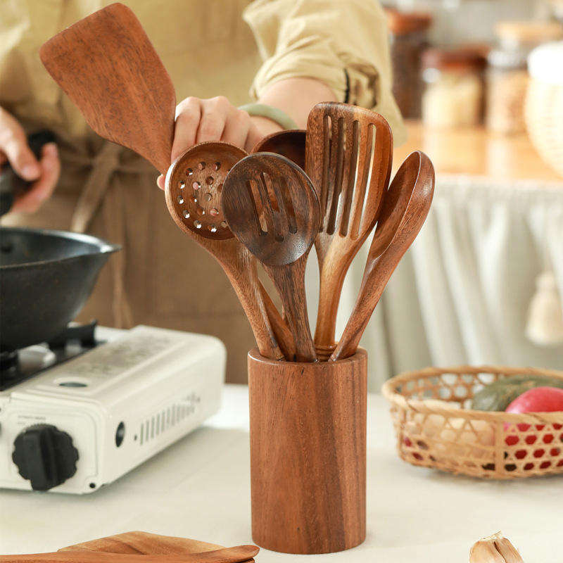 Solid Wood Kitchen Utensils – 8-Piece Cooking Spoon Set