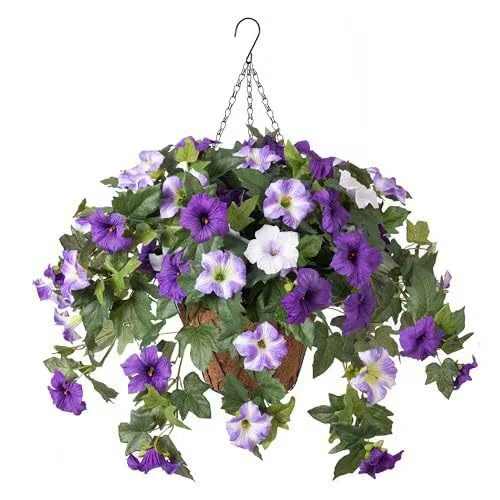 Artificial Petunias for Outdoor Use – 2PCS Realistic UV-Resistant Silk Flowers for Spring & Summer Garden Decor.