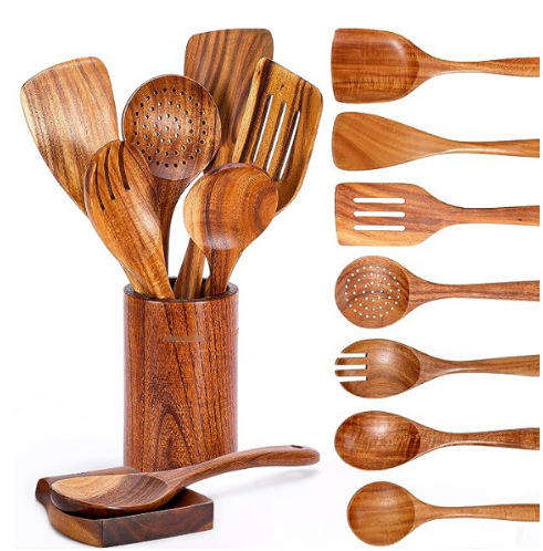 Solid Wood Kitchen Utensils – 8-Piece Cooking Spoon Set