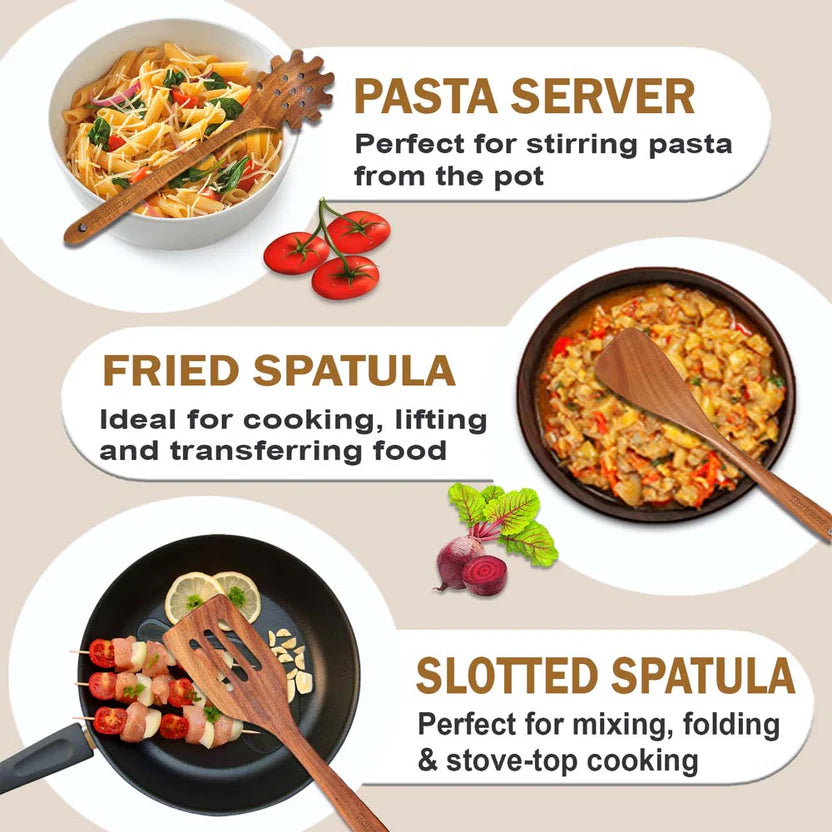 Solid Wood Kitchen Utensils – 8-Piece Cooking Spoon Set